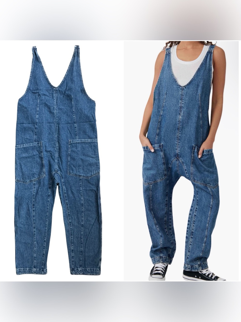 Free People We The Free High Roller Denim Sleeveless Cotton Jumpsuit Size Large